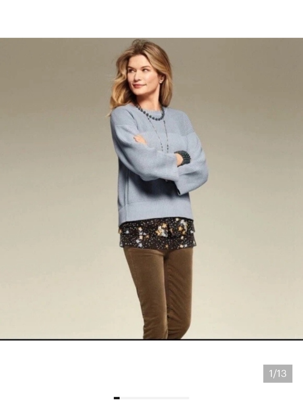 Cabi Fair Play reversible  Light Blue Crewneck Sweater - Relaxed Knit